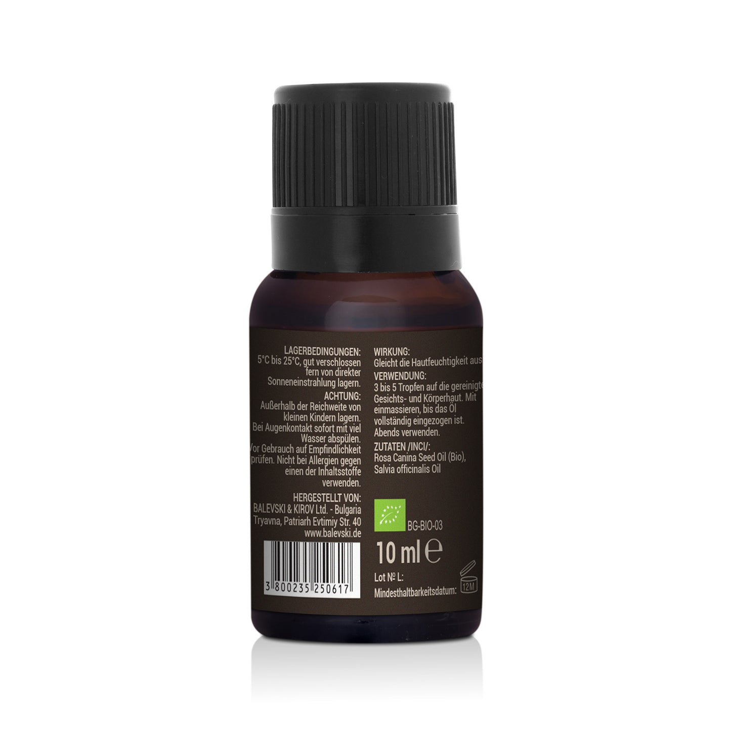 Kaltgepresstes Hagebuttenöl mit ätherischem Salbeiöl - Bio-Produkt
