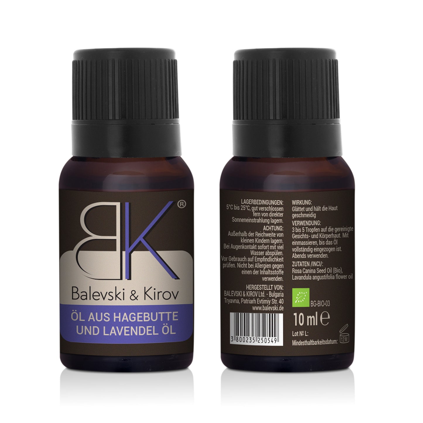 Kaltgepresstes Hagebuttenöl mit ätherischem Lavendelöl - Bio-Produkt